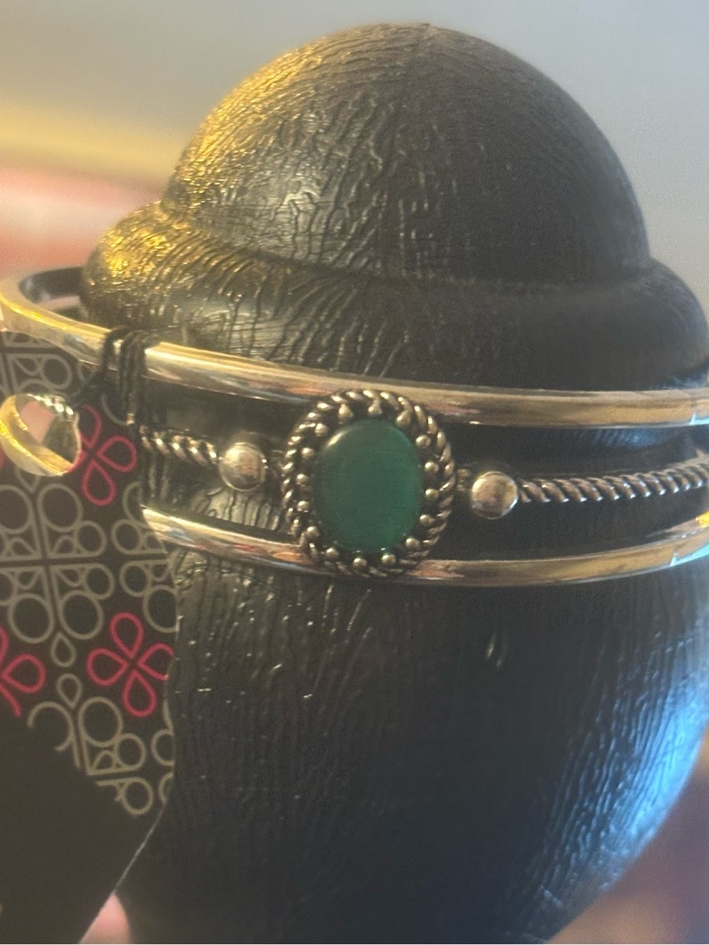 Silver-Tone Bracelet with Green Stone Accent